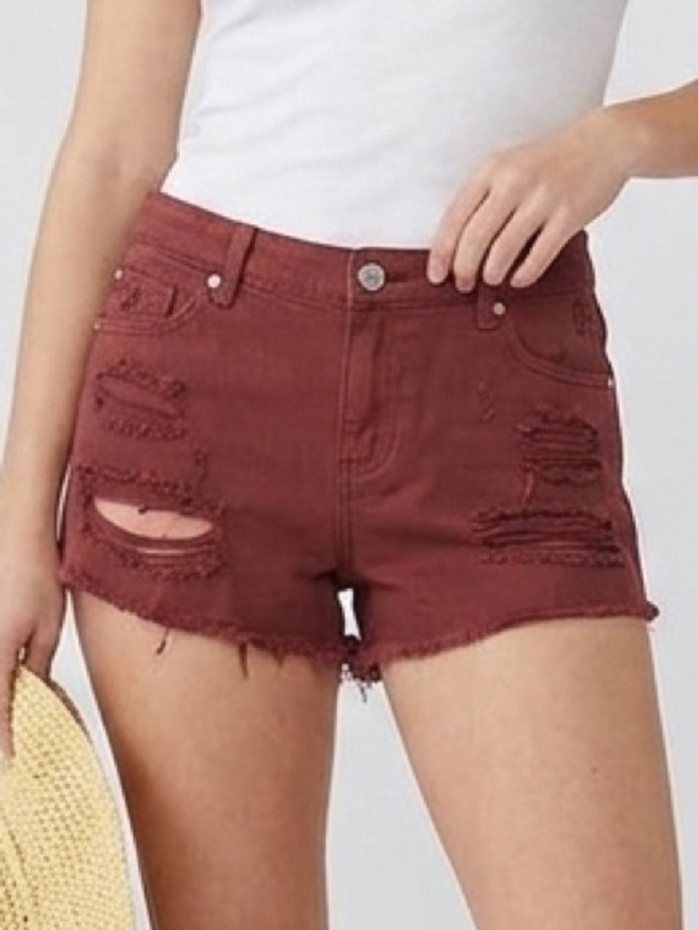 EUC Garage Denim distressed cutoffs jean shorts burgundy size 29